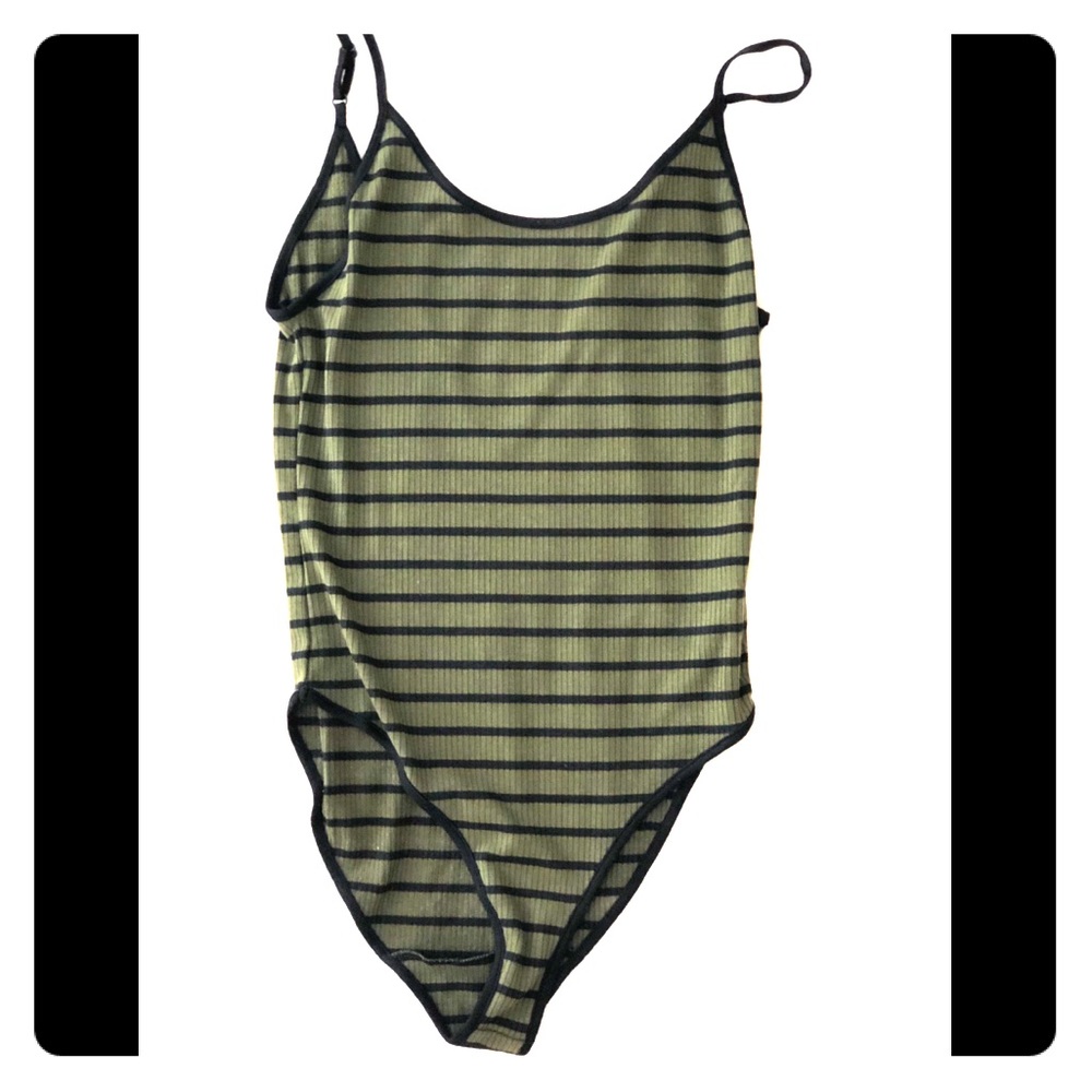 Striped green and black bodysuit NWOT